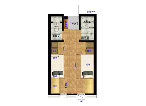 Drawing for 2 persons 1 room